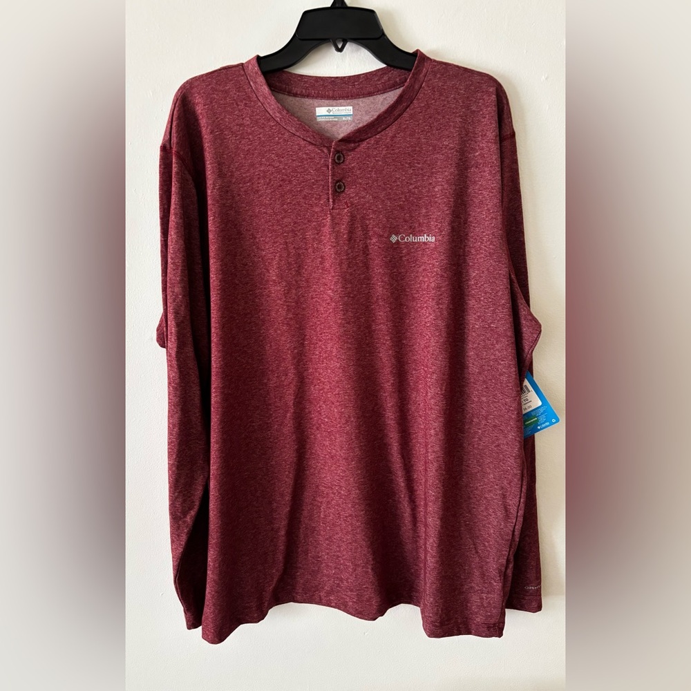 Columbia Burgundy Red Long Sleeve Omni Wick Casual Button Long Sleeve Tee New XL